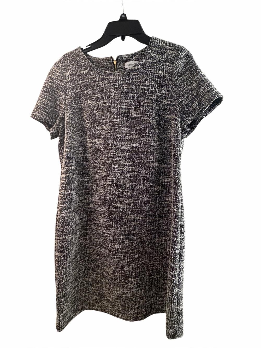 Calvin Klein Black & White Tweed Short-Sleeve Shift Dress size 14 CD4PP736